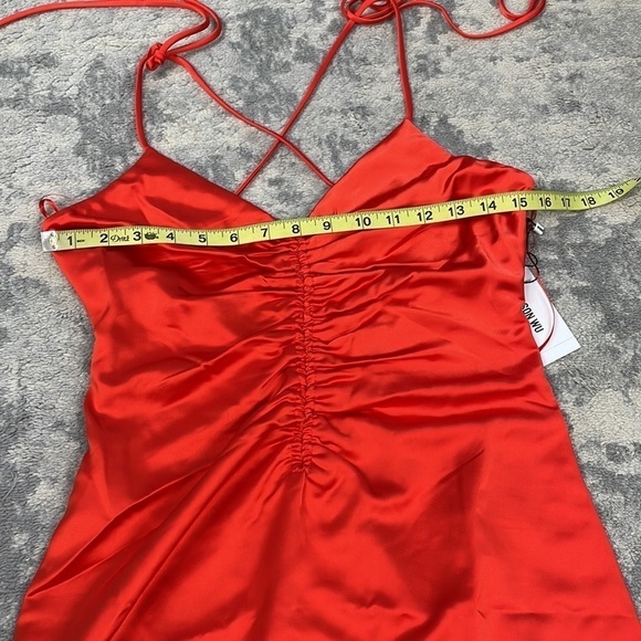 NWT Jason Wu Cinched Front Red Satin Midi Dress Slinky Lingerie Style Sz S - Picture 9 of 12